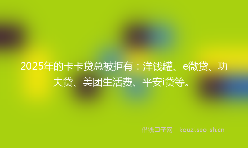 2025年的卡卡贷总被拒有：洋钱罐、e微贷、功夫贷、美团生活费、平安i贷等。