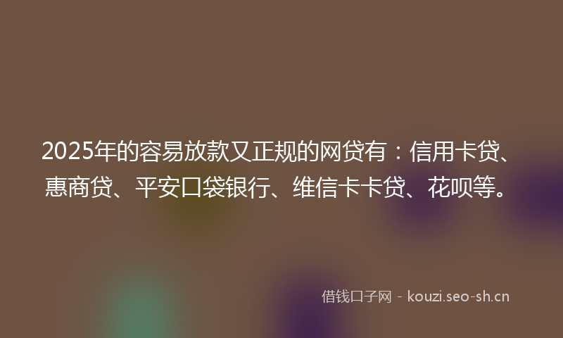 2025年的容易放款又正规的网贷有：信用卡贷、惠商贷、平安口袋银行、维信卡卡贷、花呗等。