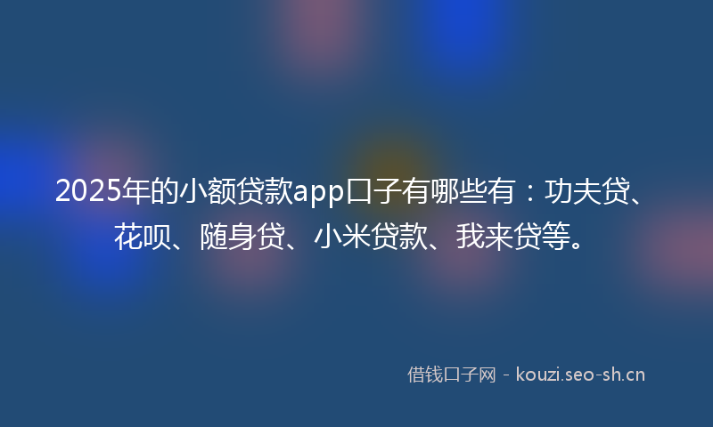 2025年的小额贷款app口子有哪些有：功夫贷、花呗、随身贷、小米贷款、我来贷等。
