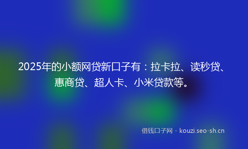 2025年的小额网贷新口子有：拉卡拉、读秒贷、惠商贷、超人卡、小米贷款等。