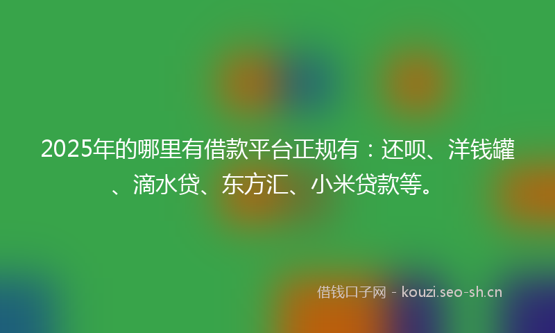 2025年的哪里有借款平台正规有：还呗、洋钱罐、滴水贷、东方汇、小米贷款等。