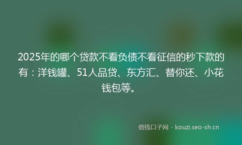 2025年的哪个贷款不看负债不看征信的秒下款的有：洋钱罐、51人品贷、东方汇、替你还、小花钱包等。