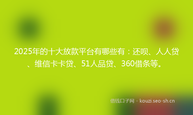 2025年的十大放款平台有哪些有：还呗、人人贷、维信卡卡贷、51人品贷、360借条等。
