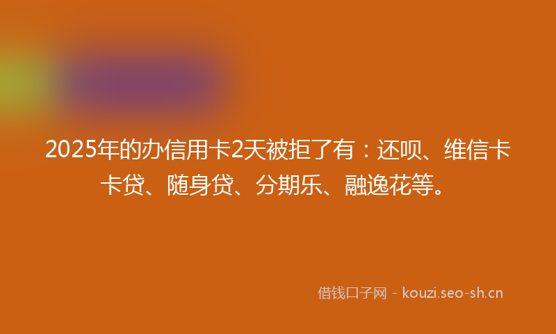 2025年的办信用卡2天被拒了有：还呗、维信卡卡贷、随身贷、分期乐、融逸花等。