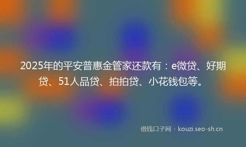 2025年的平安普惠金管家还款有:e微贷、好期贷、51人品贷、拍拍贷、小花钱包等。