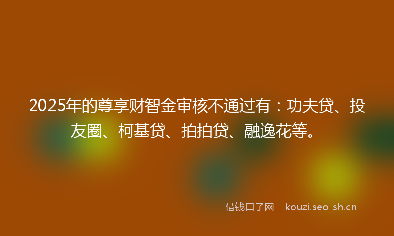 2025年的尊享财智金审核不通过有：功夫贷、投友圈、柯基贷、拍拍贷、融逸花等。