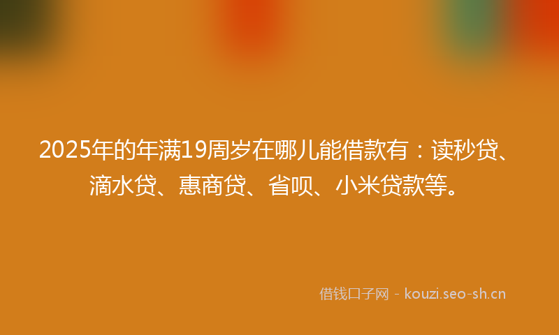 2025年的年满19周岁在哪儿能借款有：读秒贷、滴水贷、惠商贷、省呗、小米贷款等。