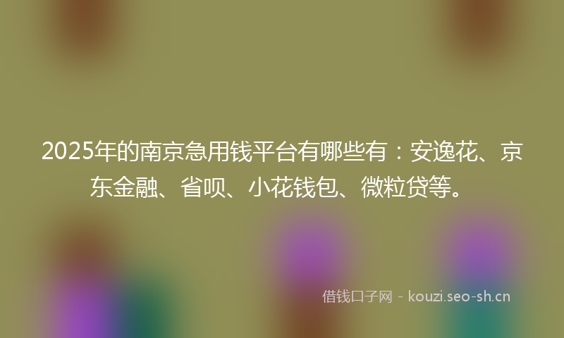 2025年的南京急用钱平台有哪些有：安逸花、京东金融、省呗、小花钱包、微粒贷等。