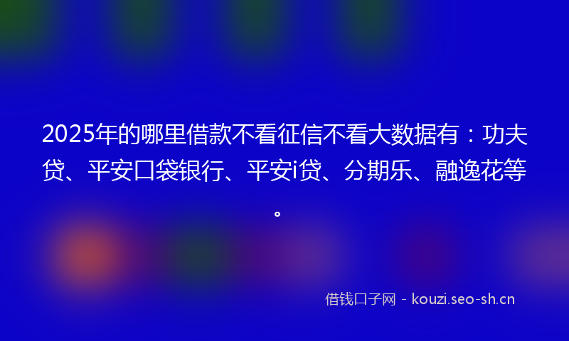 2025年的哪里借款不看征信不看大数据有:功夫贷、平安口袋银行、平安i贷、分期乐、融逸花等。