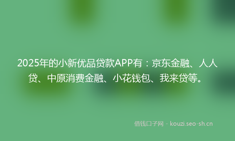 2025年的小新优品贷款APP有：京东金融、人人贷、中原消费金融、小花钱包、我来贷等。