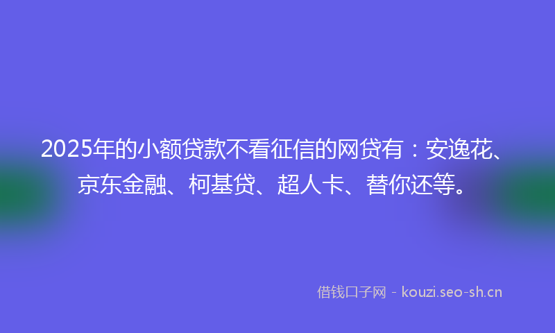 2025年的小额贷款不看征信的网贷有：安逸花、京东金融、柯基贷、超人卡、替你还等。