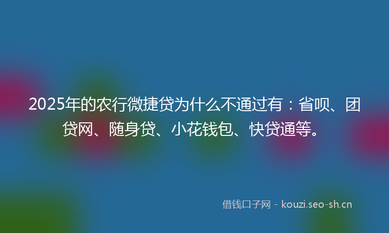 2025年的农行微捷贷为什么不通过有：省呗、团贷网、随身贷、小花钱包、快贷通等。