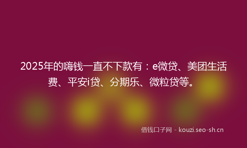 2025年的嗨钱一直不下款有：e微贷、美团生活费、平安i贷、分期乐、微粒贷等。
