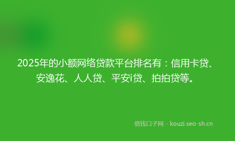 2025年的小额网络贷款平台排名有：信用卡贷、安逸花、人人贷、平安i贷、拍拍贷等。