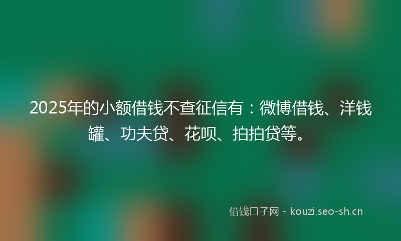 2025年的小额借钱不查征信有：微博借钱、洋钱罐、功夫贷、花呗、拍拍贷等。