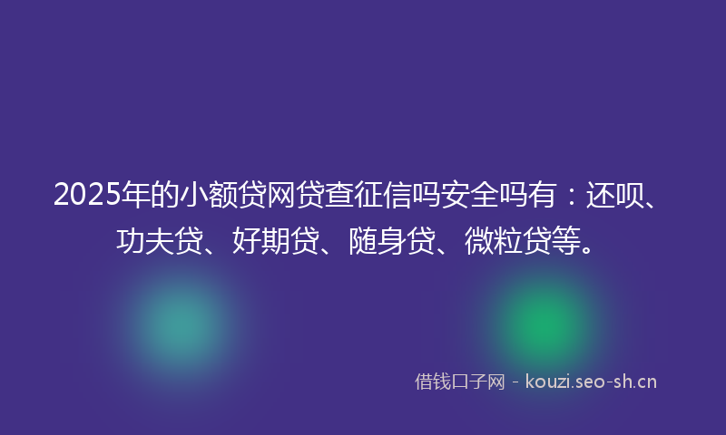 2025年的小额贷网贷查征信吗安全吗有：还呗、功夫贷、好期贷、随身贷、微粒贷等。