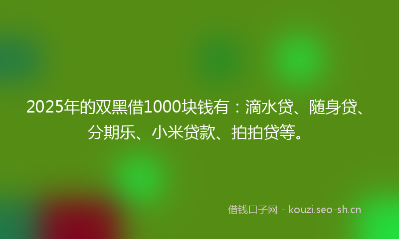 2025年的双黑借1000块钱有：滴水贷、随身贷、分期乐、小米贷款、拍拍贷等。