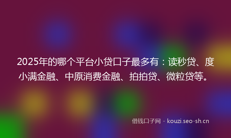 2025年的哪个平台小贷口子最多有：读秒贷、度小满金融、中原消费金融、拍拍贷、微粒贷等。