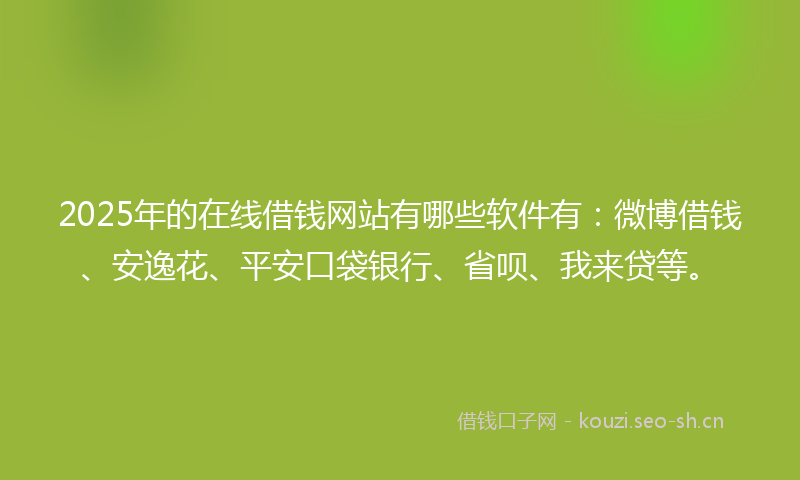 2025年的在线借钱网站有哪些软件有：微博借钱、安逸花、平安口袋银行、省呗、我来贷等。