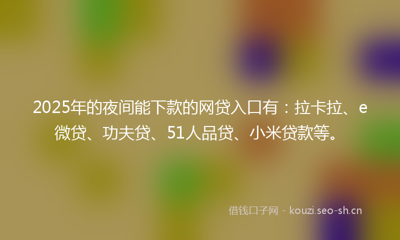 2025年的夜间能下款的网贷入口有：拉卡拉、e微贷、功夫贷、51人品贷、小米贷款等。