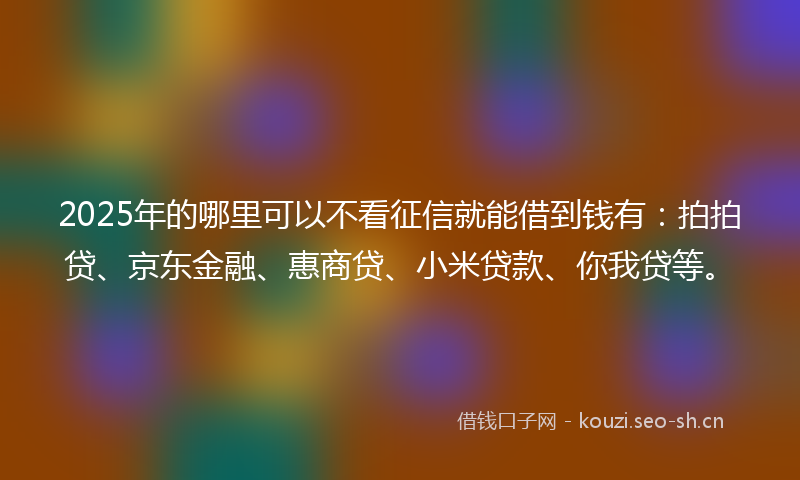 2025年的哪里可以不看征信就能借到钱有：拍拍贷、京东金融、惠商贷、小米贷款、你我贷等。