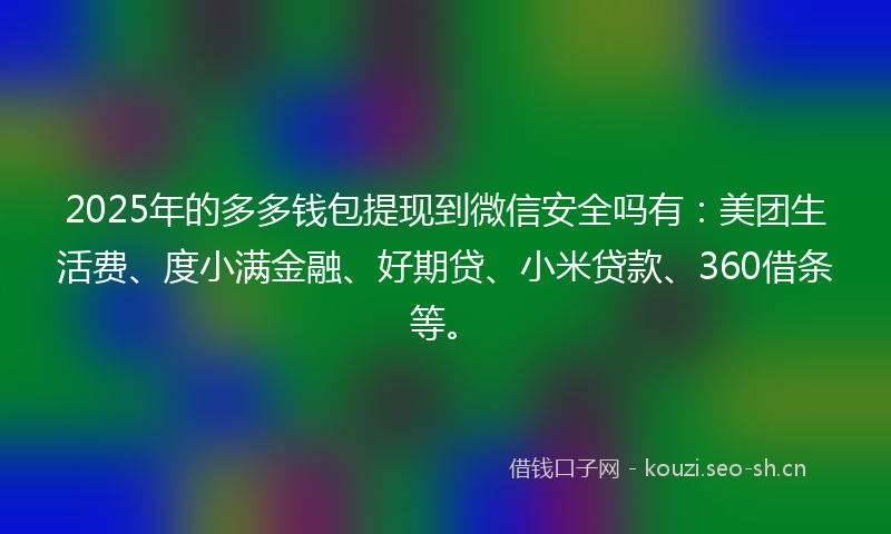 2025年的多多钱包提现到微信安全吗有:美团生活费、度小满金融、好期贷、小米贷款、360借条等。