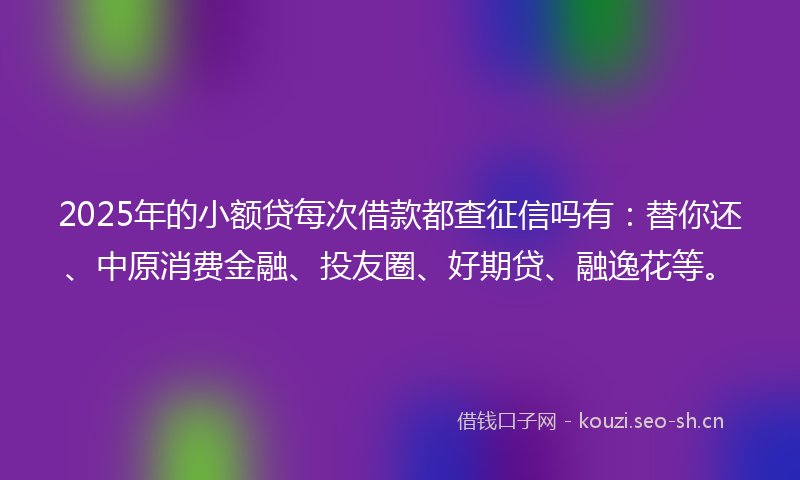 2025年的小额贷每次借款都查征信吗有：替你还、中原消费金融、投友圈、好期贷、融逸花等。