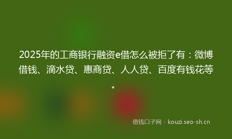 2025年的工商银行融资e借怎么被拒了有：微博借钱、滴水贷、惠商贷、人人贷、百度有钱花等。