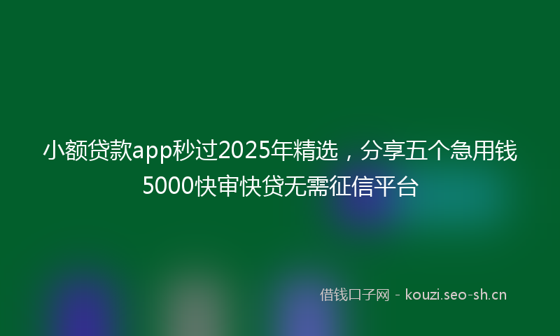 小额贷款app秒过2025年精选，分享五个急用钱5000快审快贷无需征信平台