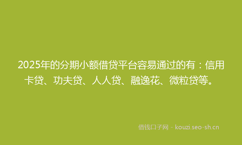 2025年的分期小额借贷平台容易通过的有：信用卡贷、功夫贷、人人贷、融逸花、微粒贷等。