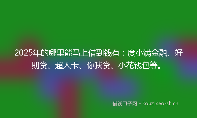 2025年的哪里能马上借到钱有：度小满金融、好期贷、超人卡、你我贷、小花钱包等。