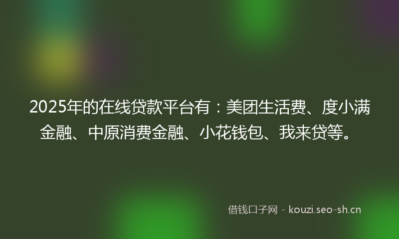 2025年的在线贷款平台有：美团生活费、度小满金融、中原消费金融、小花钱包、我来贷等。