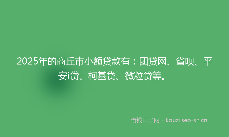 2025年的商丘市小额贷款有：团贷网、省呗、平安i贷、柯基贷、微粒贷等。