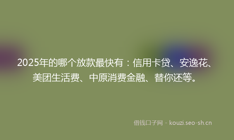 2025年的哪个放款最快有：信用卡贷、安逸花、美团生活费、中原消费金融、替你还等。