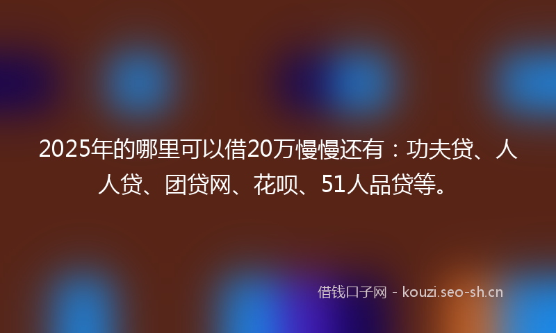 2025年的哪里可以借20万慢慢还有：功夫贷、人人贷、团贷网、花呗、51人品贷等。