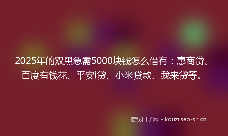 2025年的双黑急需5000块钱怎么借有：惠商贷、百度有钱花、平安i贷、小米贷款、我来贷等。