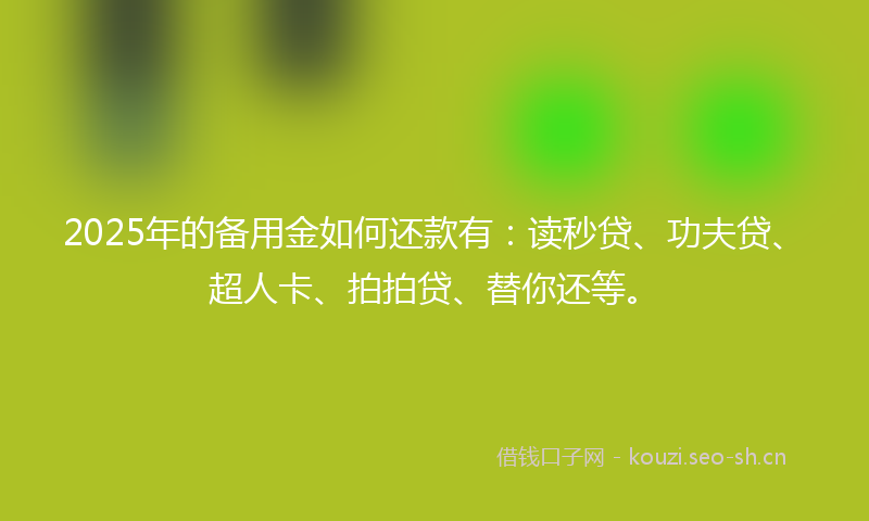 2025年的备用金如何还款有：读秒贷、功夫贷、超人卡、拍拍贷、替你还等。
