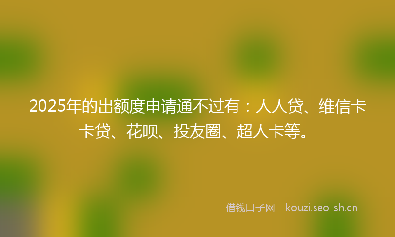 2025年的出额度申请通不过有：人人贷、维信卡卡贷、花呗、投友圈、超人卡等。