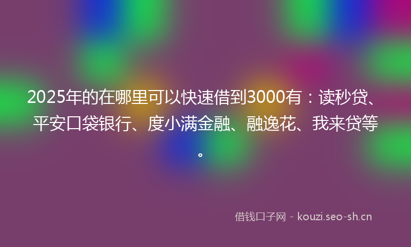 2025年的在哪里可以快速借到3000有：读秒贷、平安口袋银行、度小满金融、融逸花、我来贷等。