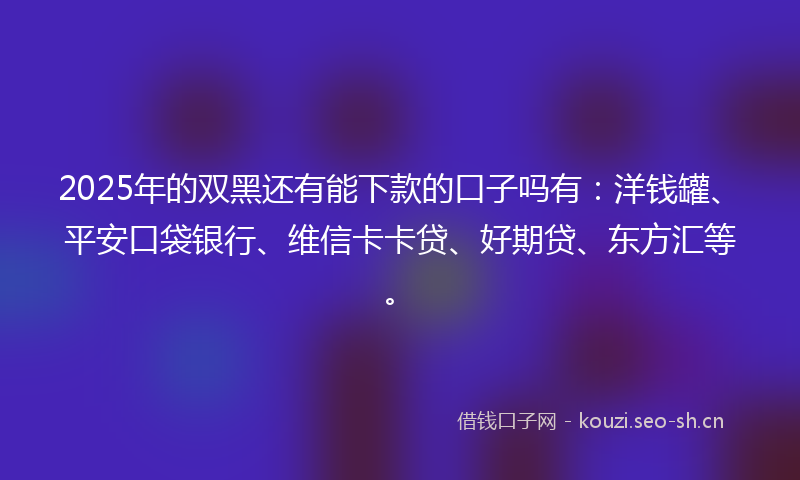 2025年的双黑还有能下款的口子吗有：洋钱罐、平安口袋银行、维信卡卡贷、好期贷、东方汇等。
