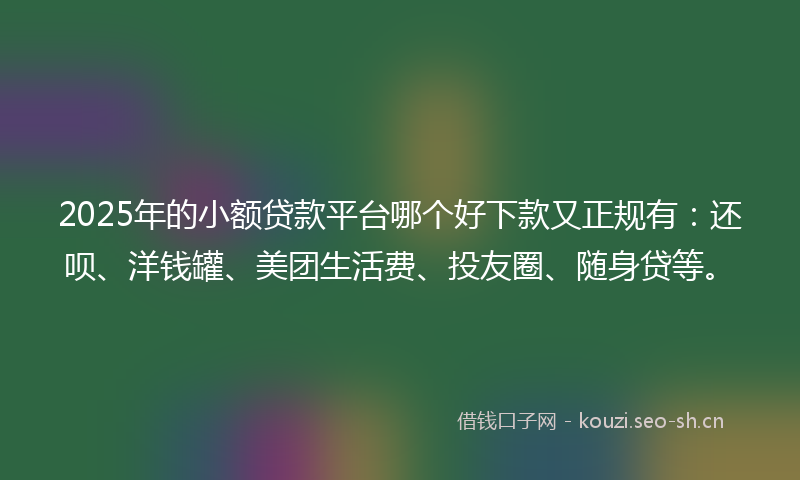 2025年的小额贷款平台哪个好下款又正规有：还呗、洋钱罐、美团生活费、投友圈、随身贷等。
