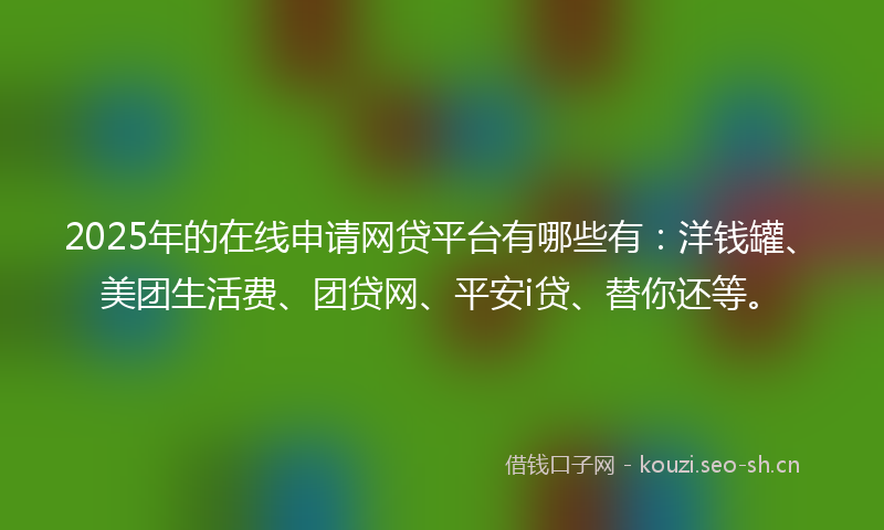 2025年的在线申请网贷平台有哪些有：洋钱罐、美团生活费、团贷网、平安i贷、替你还等。