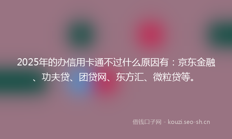 2025年的办信用卡通不过什么原因有：京东金融、功夫贷、团贷网、东方汇、微粒贷等。
