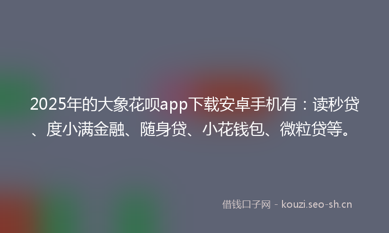 2025年的大象花呗app下载安卓手机有：读秒贷、度小满金融、随身贷、小花钱包、微粒贷等。