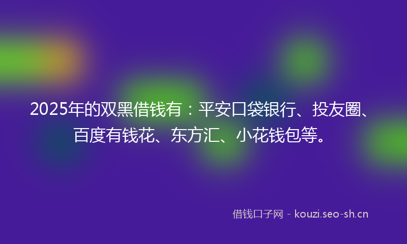 2025年的双黑借钱有：平安口袋银行、投友圈、百度有钱花、东方汇、小花钱包等。