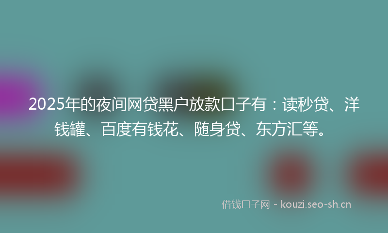 2025年的夜间网贷黑户放款口子有：读秒贷、洋钱罐、百度有钱花、随身贷、东方汇等。