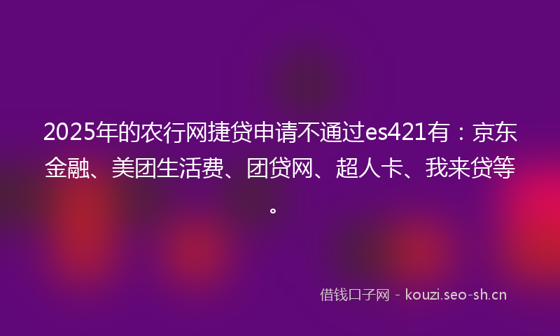2025年的农行网捷贷申请不通过es421有：京东金融、美团生活费、团贷网、超人卡、我来贷等。
