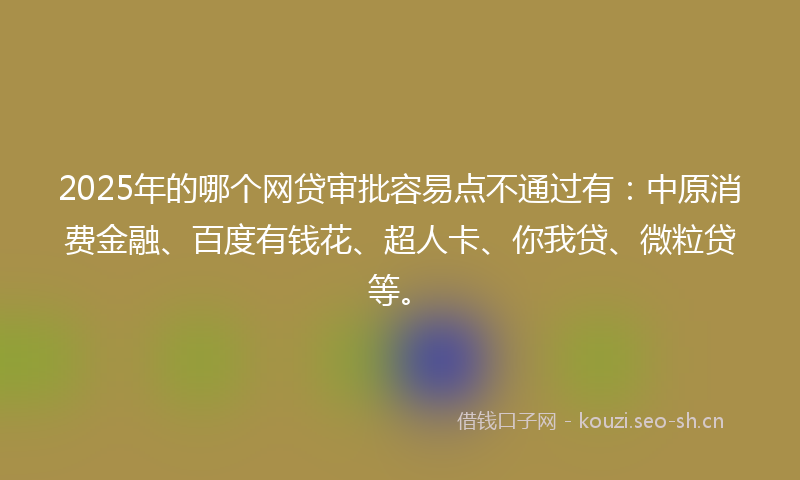 2025年的哪个网贷审批容易点不通过有：中原消费金融、百度有钱花、超人卡、你我贷、微粒贷等。