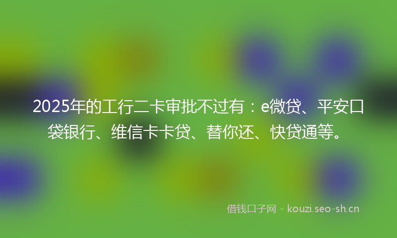2025年的工行二卡审批不过有：e微贷、平安口袋银行、维信卡卡贷、替你还、快贷通等。