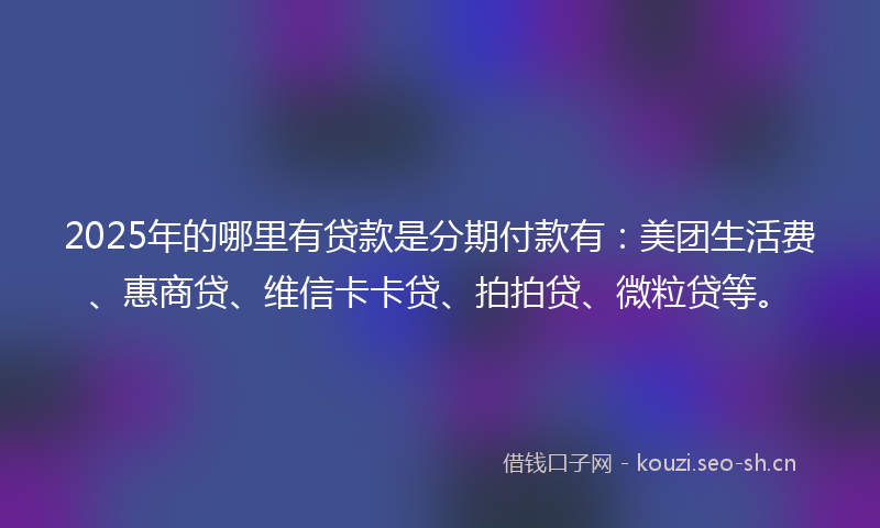 2025年的哪里有贷款是分期付款有：美团生活费、惠商贷、维信卡卡贷、拍拍贷、微粒贷等。